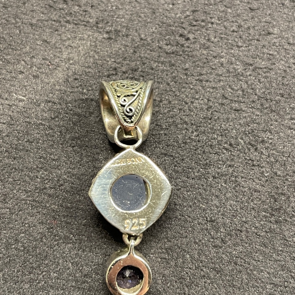 Lori Bonn 925 Silver Chalcedony Cabochon and Amethyst Gemstone Pendant - Picture 3 of 3